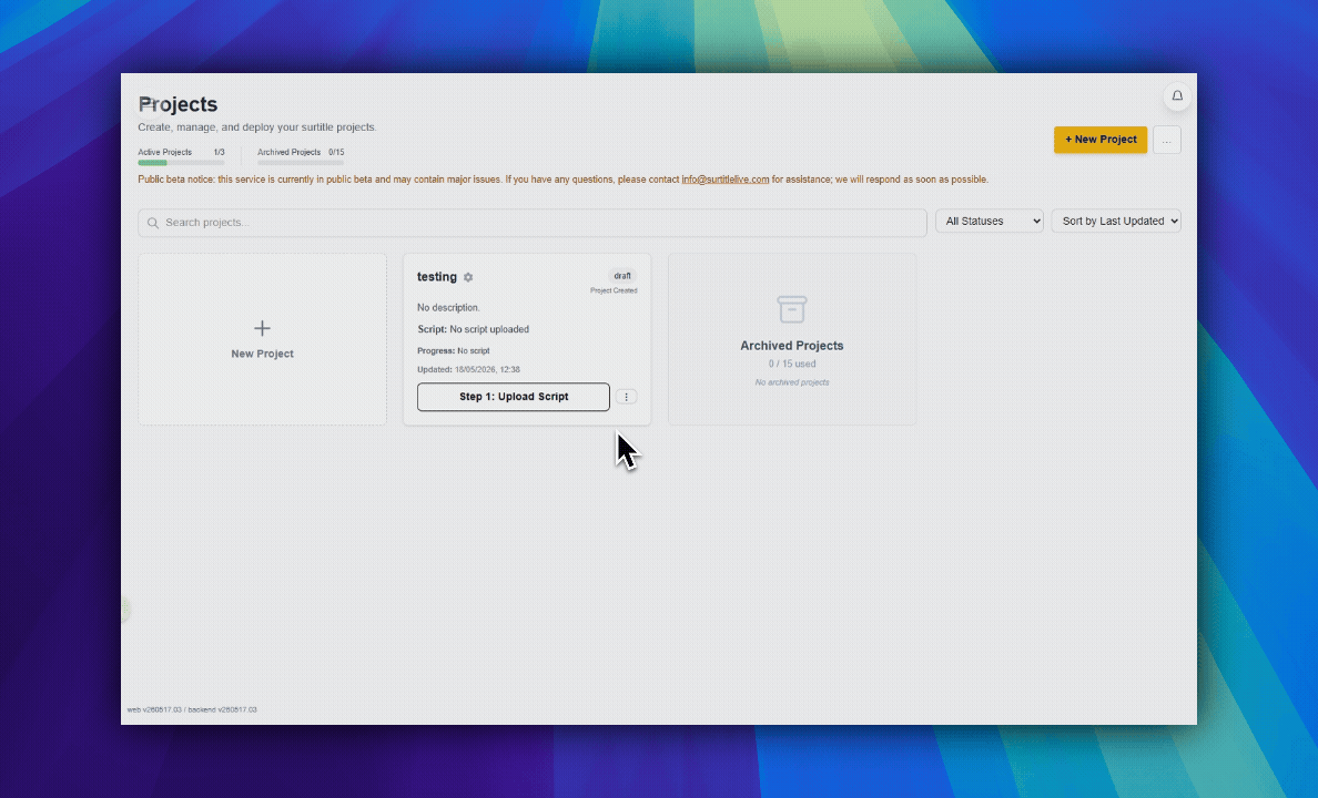 Upload dialog with drop area and original-language selector