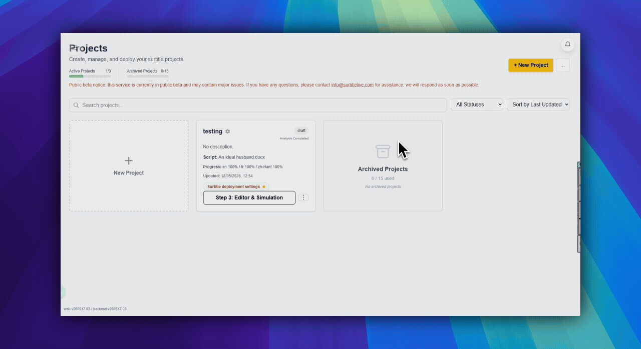 Barra de herramientas del editor con Update Live después de que exista un despliegue activo