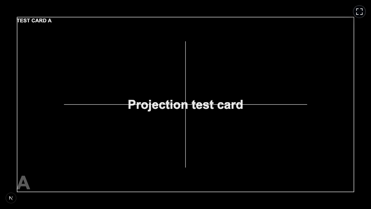 Projector Screen A retaining its English test card during the operator's controlled offline test.