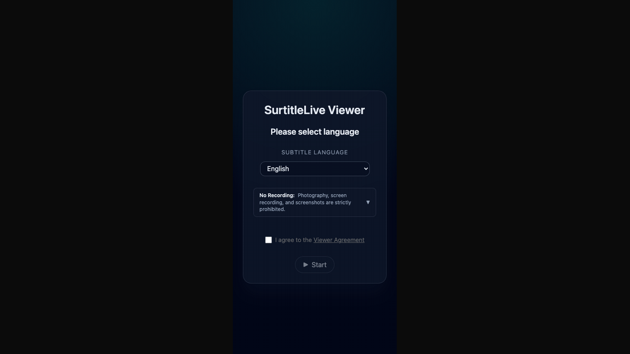 Mobile Viewer Agreement step where accepting the agreement enables Start.